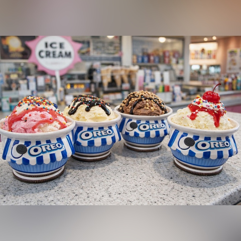 Set of 4 Vintage Oreo Ice Cream Shoppe Ceramic Bowls | Rare Promo Collectible